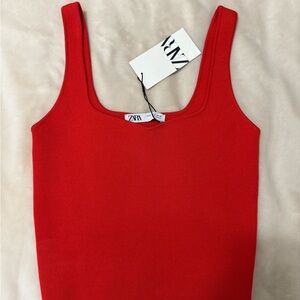 Zara Vibrant Red Ribbed Scoop Tank